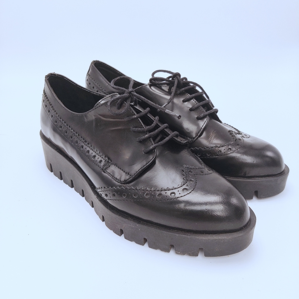 Shellys London Black Platform Brogue Lace-Up Oxfords